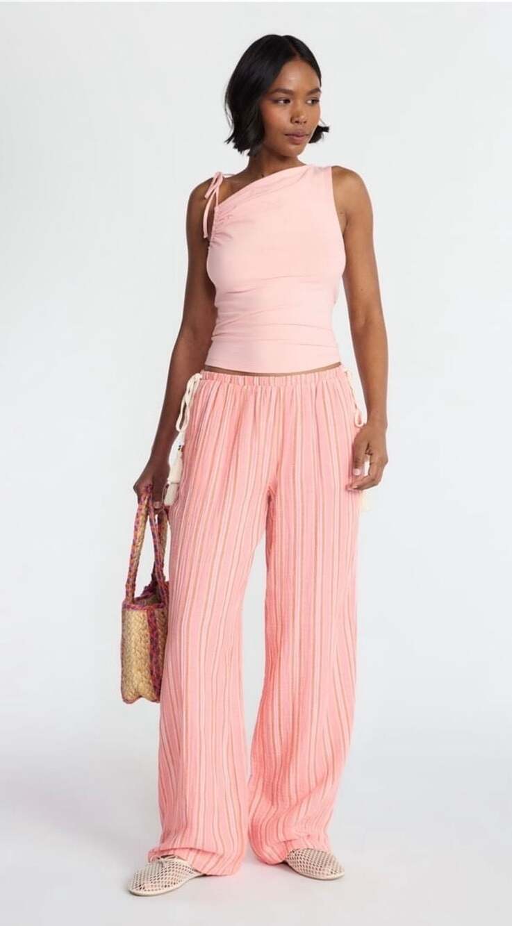 No Boundaries Cotton Gauze Side Tie Beach Pants, Striped, Women's